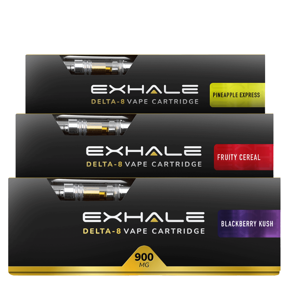 Exhale Delta-8 vape cartridge bundle 3 carts pineapple express fruity cereal blackberry kush