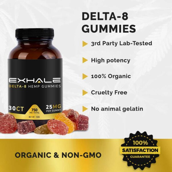 delta-8 gummies 3rd party lab tested high potency cruelty free no animal gelatin organic non-gmo 100% satisfaction guarantee