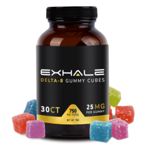 exhale d8 gummies 750mg with spilled cubes