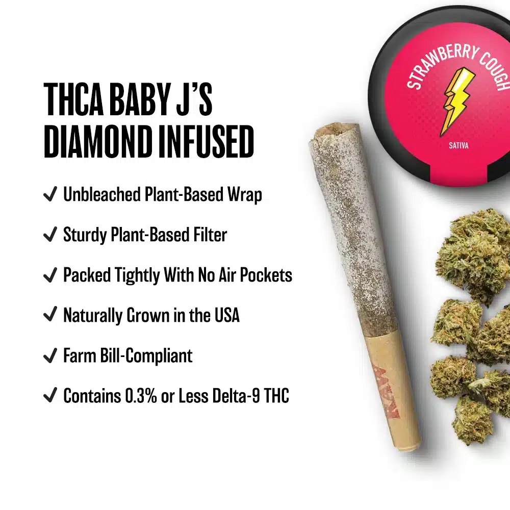 strawberry cough strain baby Js - thca triple infused - liquid thca diamonds - crushed thca diamonds - eigth thca flower - individual