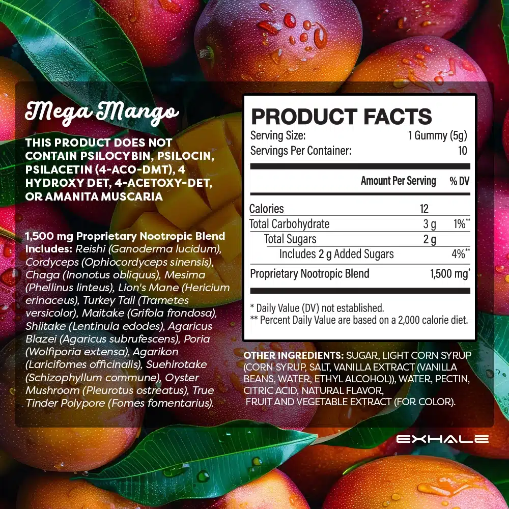 exhale wellness mega mango magic mushroom gummies