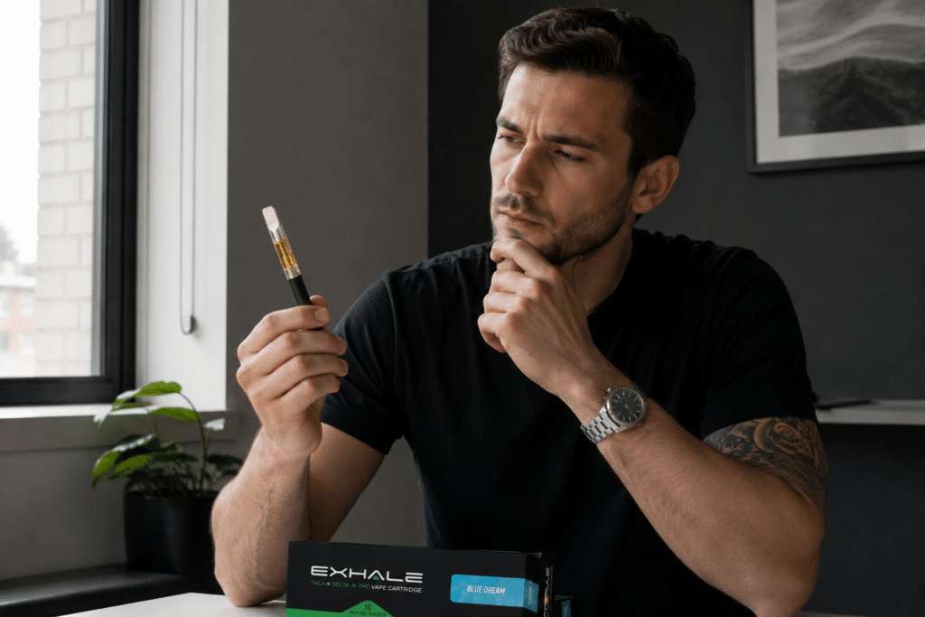 man holding thca cart