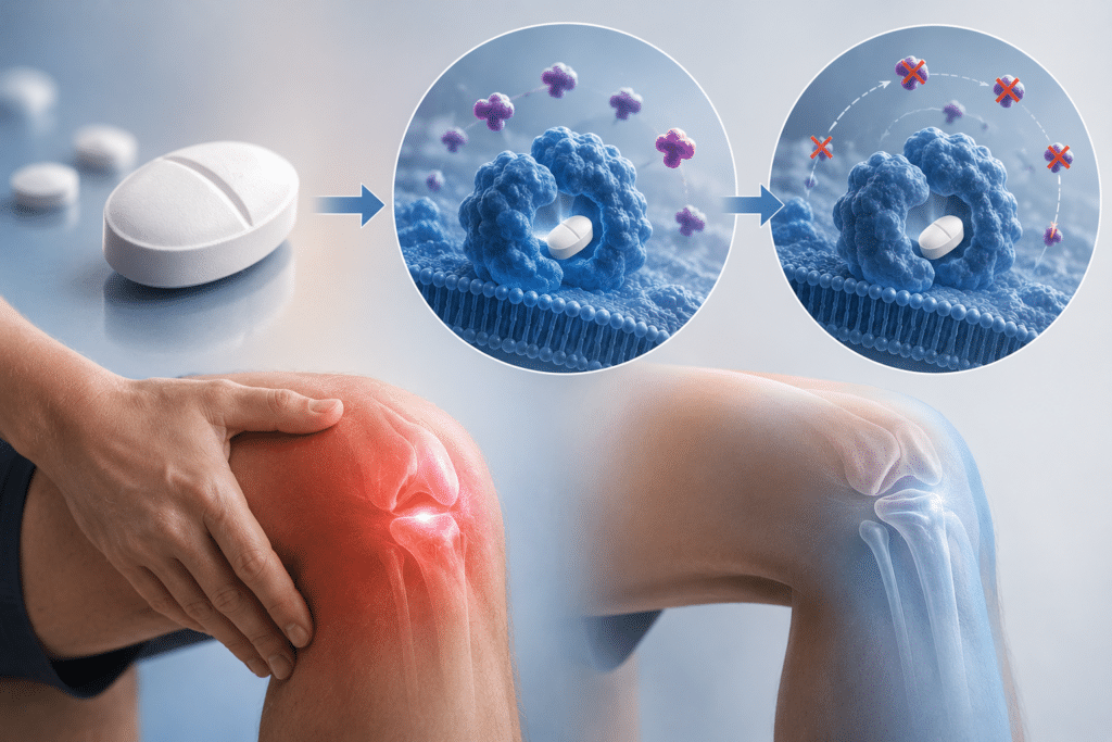 Anti-inflammatory drug action on inflamed joint